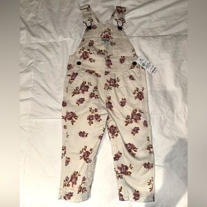 Never Been Worn, OshKosh Tan Overalls with Maroon/Brown and Purple Flowers